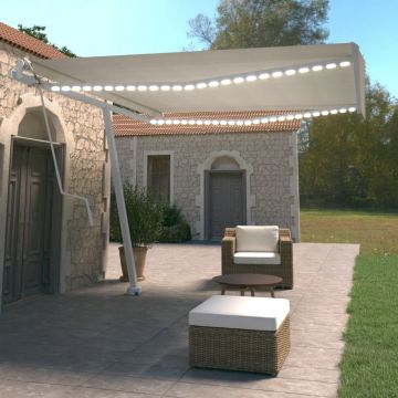 vidaXL Copertină automată cu senzor vânt & LED, crem, 400x350 cm vidaXL Copertină automată cu senzor vânt & LED, crem, 400x350 cm
