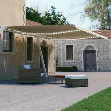 vidaXL Copertină automată cu senzor vânt & LED, crem, 500x300 cm vidaXL Copertină automată cu senzor vânt & LED, crem, 500x300 cm