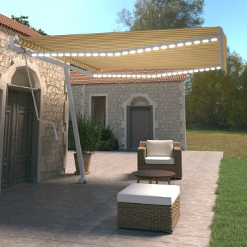 vidaXL Copertină automată cu senzor vânt&LED, galben/alb, 400x350 cm vidaXL Copertină automată cu senzor vânt&LED, galben/alb, 400x350 cm