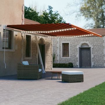 vidaXL Copertină automată senzor vânt&LED, portocaliu/maro, 600x300 cm