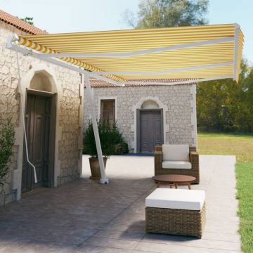 vidaXL Copertină autonomă retractabilă manual, galben/alb, 600x350 cm vidaXL Copertină autonomă retractabilă manual, galben/alb, 600x350 cm