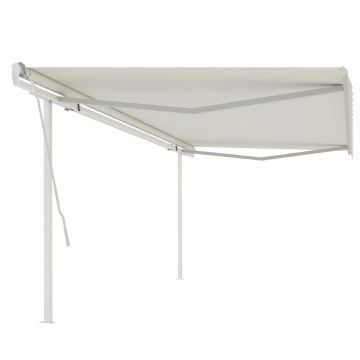 vidaXL Copertină retractabilă manual, cu stâlpi, crem, 5x3,5 m