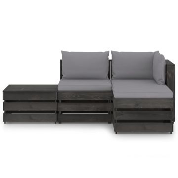 vidaXL Set mobilier de grădină cu perne, 4 piese, gri, lemn tratat vidaXL Set mobilier de grădină cu perne, 4 piese, gri, lemn tratat