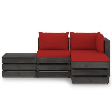 vidaXL Set mobilier de grădină cu perne, 4 piese, gri, lemn tratat vidaXL Set mobilier de grădină cu perne, 4 piese, gri, lemn tratat
