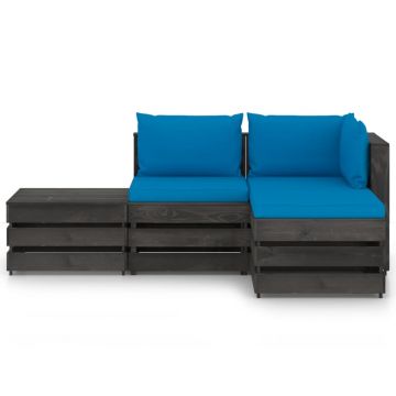 vidaXL Set mobilier de grădină cu perne, 4 piese, gri, lemn tratat vidaXL Set mobilier de grădină cu perne, 4 piese, gri, lemn tratat
