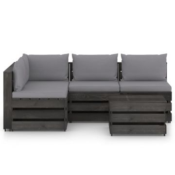vidaXL Set mobilier de grădină cu perne, 5 piese, gri, lemn tratat vidaXL Set mobilier de grădină cu perne, 5 piese, gri, lemn tratat