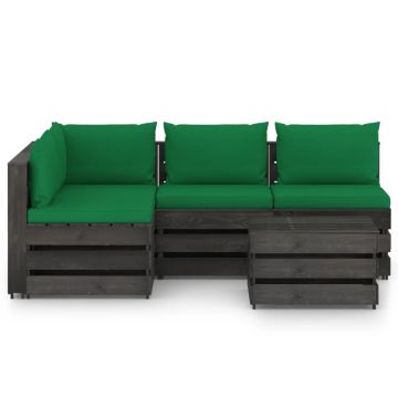 vidaXL Set mobilier de grădină cu perne, 5 piese, gri, lemn tratat vidaXL Set mobilier de grădină cu perne, 5 piese, gri, lemn tratat