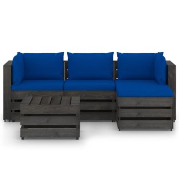 vidaXL Set mobilier de grădină cu perne, 5 piese, gri, lemn tratat vidaXL Set mobilier de grădină cu perne, 5 piese, gri, lemn tratat