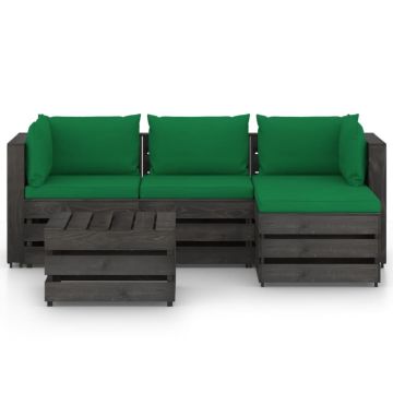 vidaXL Set mobilier de grădină cu perne, 5 piese, gri, lemn tratat vidaXL Set mobilier de grădină cu perne, 5 piese, gri, lemn tratat