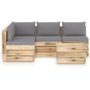 vidaXL Set mobilier de grădină cu perne, 5 piese, lemn verde tratat