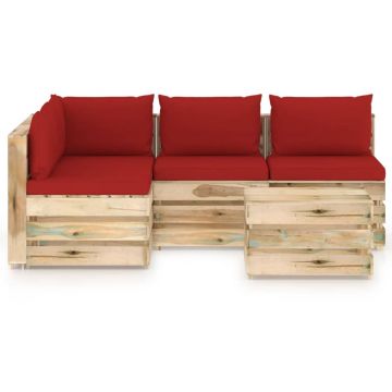 vidaXL Set mobilier grădină cu perne, 5 piese, lemn verde tratat