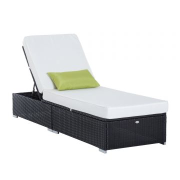 Outsunny sezlong plaja din ratan, 195,5x68x31cm, negru | Aosom.ro