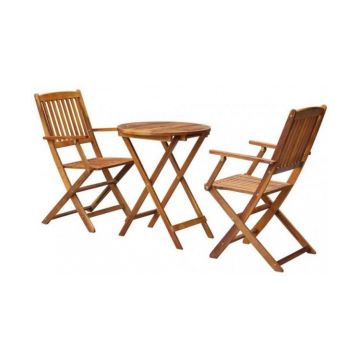 Set mobilier exterior, 3 piese, lemn de acacia, pliabil, rotund