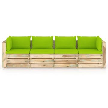 vidaXL Canapea de grădină cu 4 locuri cu perne, lemn impregnat verde