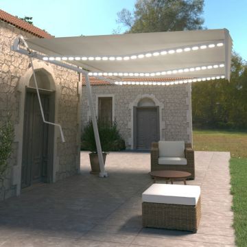 vidaXL Copertină automată cu senzor vânt & LED, crem, 600x350 cm vidaXL Copertină automată cu senzor vânt & LED, crem, 600x350 cm