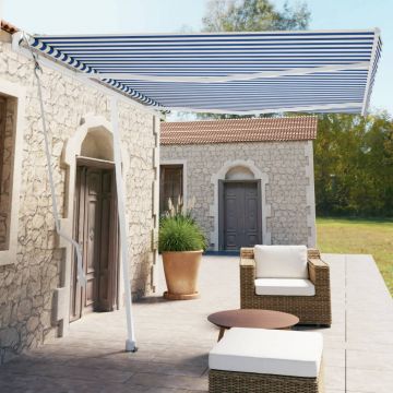 vidaXL Copertină autonomă retractabilă automat albastru&alb 350x250 cm vidaXL Copertină autonomă retractabilă automat albastru&alb 350x250 cm