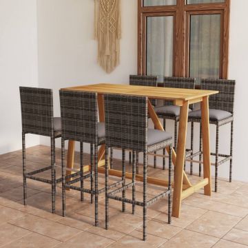 vidaXL Set mobilier de bar de grădină cu perne, 7 piese, gri