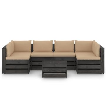 vidaXL Set mobilier de grădină cu perne, 7 piese, gri, lemn tratat