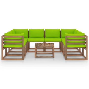 vidaXL Set mobilier de grădină cu perne verde aprins, 9 piese