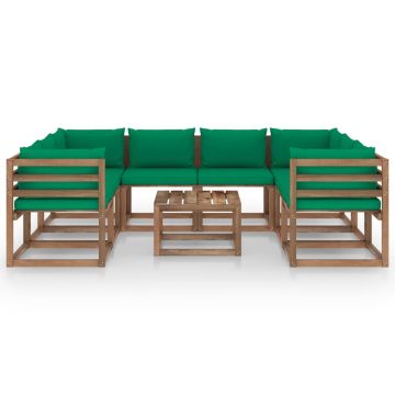 vidaXL Set mobilier de grădină cu perne verzi, 9 piese