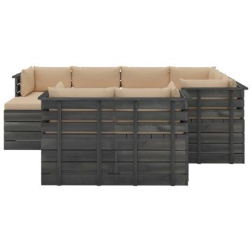 vidaXL Set mobilier grădină paleți cu perne, 10 piese, lemn masiv pin vidaXL Set mobilier grădină paleți cu perne, 10 piese, lemn masiv pin