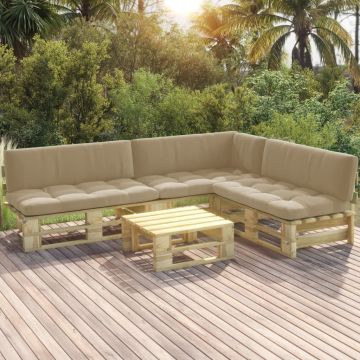 vidaXL Set mobilier paleți cu perne, 4 buc., lemn pin verde tratat vidaXL Set mobilier paleți cu perne, 4 buc., lemn pin verde tratat