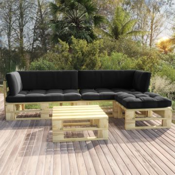 vidaXL Set mobilier paleți cu perne verzi, 4 piese, lemn pin tratat