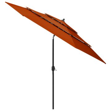 vidaXL Umbrelă de soare 3 niveluri, stâlp aluminiu, cărămiziu, 3 m