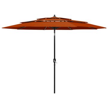 vidaXL Umbrelă de soare 3 niveluri, stâlp aluminiu, cărămiziu, 3 m
