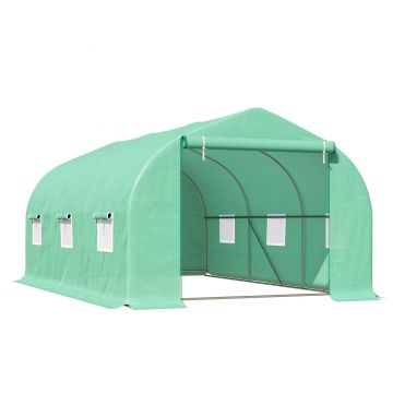 Outsunny Seră pentru Grădină cu 6 Ferestre, Ușă Rulantă și Acoperiș Învelit PE, 4,5x3x2 m, Verde Închis | Aosom Romania
