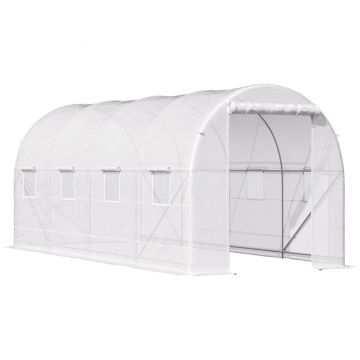 Outsunny Sera tunel cu 8 ferestre si usa rulanta, sera de gradina tunel pentru plante, 5x2x2m, alb | Aosom Romania