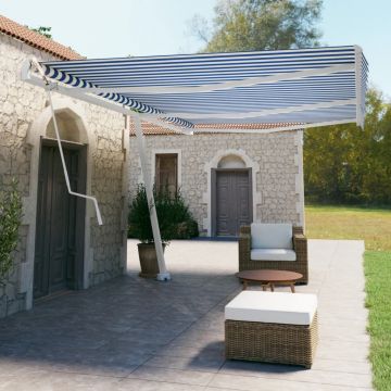 vidaXL Copertină autonomă retractabilă automat albastru&alb 600x350 cm