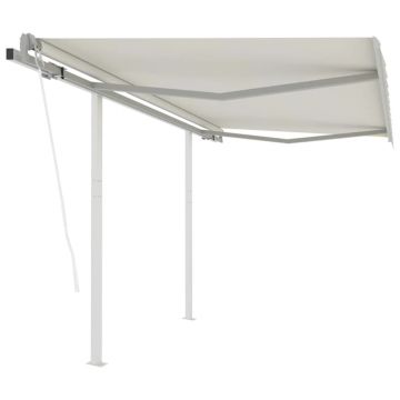 vidaXL Copertină retractabilă automat cu stâlpi, crem, 3,5x2,5 m