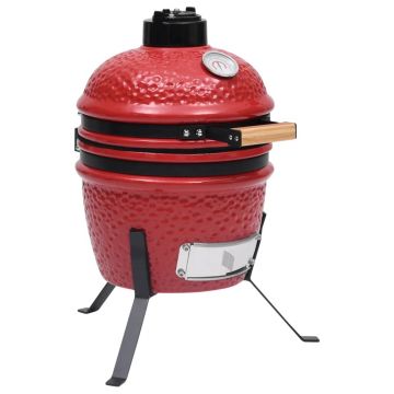 vidaXL Grătar cu afumătoare 2-în-1 Kamado, roșu, 56 cm, ceramică