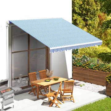 vidaXL Pânză de rezervă copertină, albastru și alb, 4x3,5 m vidaXL Pânză de rezervă copertină, albastru și alb, 4x3,5 m