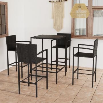 vidaXL Set mobilier bar de grădină, 5 piese, negru, poliratan