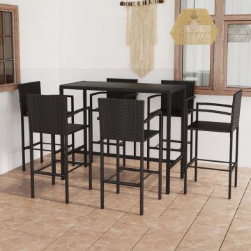 vidaXL Set mobilier bar de grădină, 7 piese, negru, poliratan