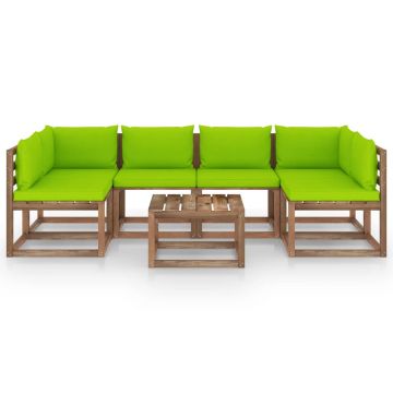 vidaXL Set mobilier de grădină cu perne, 7 piese, lemn de pin tratat