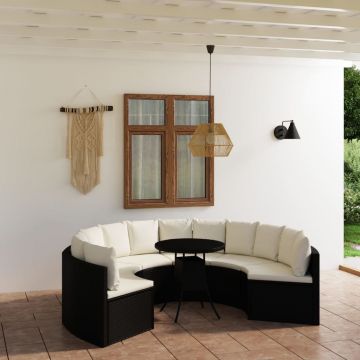 vidaXL Set mobilier de grădină cu perne, 7 piese, negru, poliratan