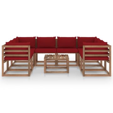 vidaXL Set mobilier de grădină cu perne roșu vin, 9 piese