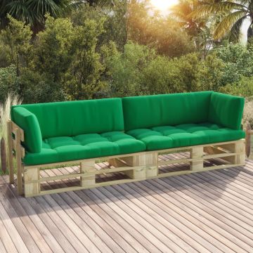 vidaXL Canapea din paleți cu 2 locuri, cu perne, lemn pin verde tratat