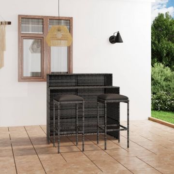 vidaXL Set mobilier bar de grădină cu perne, 3 piese, gri