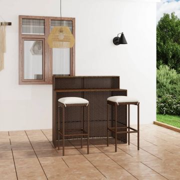 vidaXL Set mobilier bar de grădină cu perne, 3 piese, maro