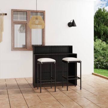 vidaXL Set mobilier bar de grădină cu perne, 3 piese, negru