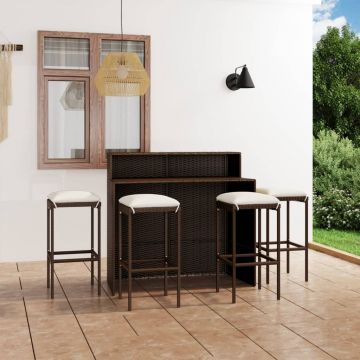 vidaXL Set mobilier bar de grădină cu perne, 5 piese, maro