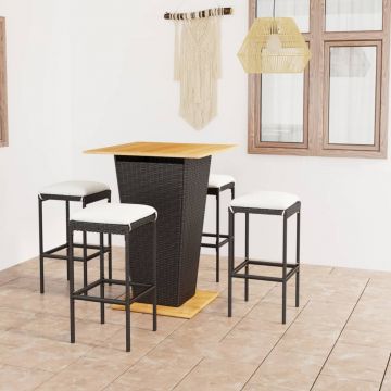 vidaXL Set mobilier bar de grădină cu perne, 5 piese, negru, poliratan