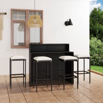 vidaXL Set mobilier bar de grădină cu perne, 5 piese, negru