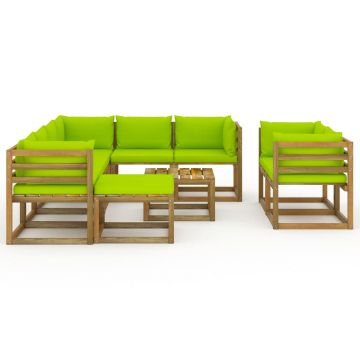 vidaXL Set mobilier de grădină, 10 piese, cu perne verde aprins