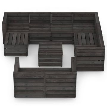 vidaXL Set mobilier de grădină, 10 piese, gri, lemn de pin tratat