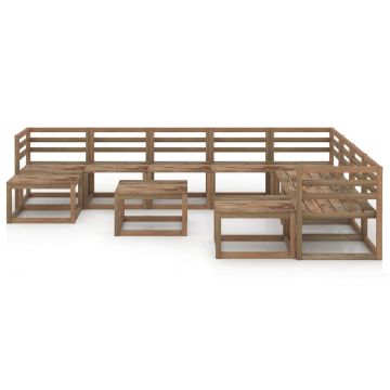 vidaXL Set mobilier de grădină, 11 piese, maro, lemn de pin tratat